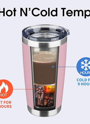 20oz Tumbler Stainless Steel Vacuum Insulated Mug with Lid, Double Wall Travel Mug, Durable Powder Coated Coffee Cup, Suitable for Ice Drinks and Hot Beverage (Pink 6pack)