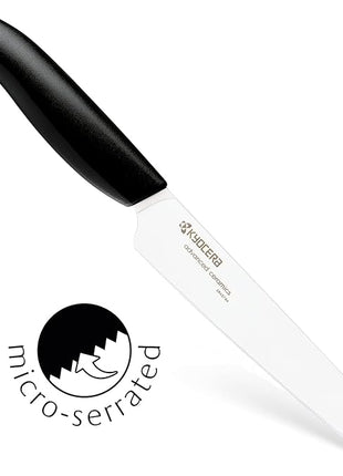 Kyocera Advanced Ceramics – Revolution Series 3-Piece Ceramic Knife Set: Includes 6-inch Chef's Knife; 5-inch Micro Serrated Knife; and 3-inch Paring Knife; Black Handles with White Blades