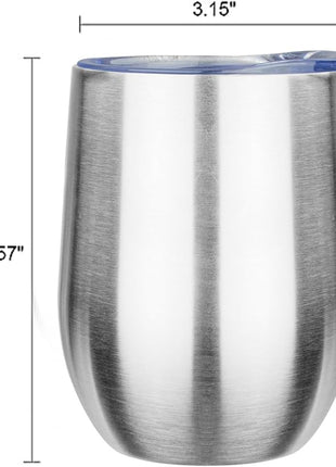 MEZMUT 12oz Insulated Wine Tumbler with Lid Double Wall Vacuum Stainless Steel Wine Glass Coffee Mug Insulated Tumbler Cup for Champaign, Cocktail, Beer (Silver,4 Pack)