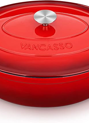 vancasso Enameled Cast Iron Dutch Oven, 9.3 Quart Dutch Oven Pot with Lid, Oval Dutch Oven Cast Iron Pot with Non Stick Enamel Coating for Bread Baking, Red