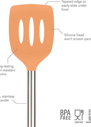Tovolo Silicone Slotted Turner With Stainless Steel Handle, Pancake Spatula, Scratch-Resistant Kitchen Utensil for Nonstick Cookware & Cast Iron Skillets, Apricot, 1 Count