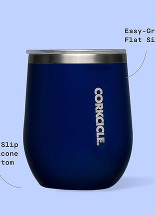 Corkcicle Stemless Wine Tumbler - Keeps Drinks Cold for 6 Hours - Triple-Insulated Stainless Steel - Non-Slip Base - Summer Drinkware Gift - Keeps Drinks Ice Cold - 12 oz - Gloss Midnight Navy