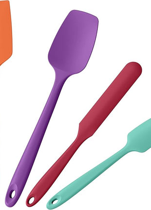 4-Piece Silicone Spatula Scrapers: Doosu 600°F Heat Resistant Food Grade Kitchen BPA Free Rubber Baking Cooking Tool Nonstick Utensil Set for Mixing, Scraping, Folding, Stirring, Serving (Multi-5)