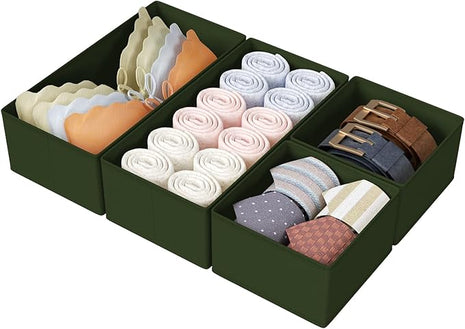 DIMJ Drawer Organizers Clothes, Set of 4 Dresser Organizer Bins, Fabric Closet Organizers and Storage, Shallow Drawer Dividers for Nursery, Clothing, Baby Clothes, Socks, Underwears, Tie (Green)