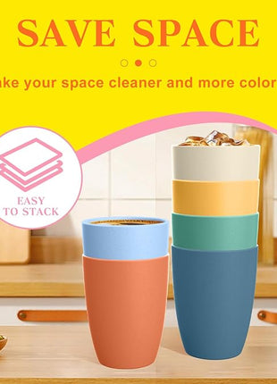 Homienly Wheat Straw Cups, Alternatives to Plastic Cups Reusable Set of 6, Unbreakable Drinking Cup Water Tumblers for Kitchen,Camping, Party, Dishwasher Safe Drinking Glasses Set(12 OZ, Colorful)