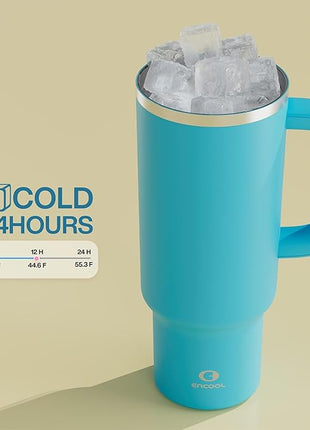 40 oz Tumbler with Handle and Straw: Stainless Steel Insulated Tumbler Keeps Cold for 24 Hours, Leakproof Travel Cup Fits in Cup Holder and BPA-Free,Azure Blue