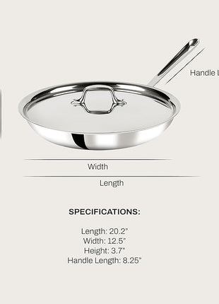 All-Clad D3 12" Stainless Steel Frying pan W/Lid, 3-Ply Stainless Steel Pan, Induction, Oven Broiler Safe 600F Skillet, Professional Cookware, Silver