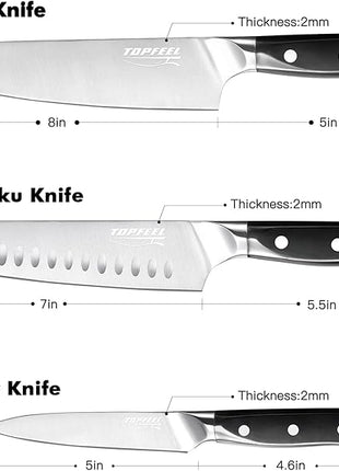 Professional Chef Knife Set Sharp Knife, German High Carbon Stainless Steel Kitchen Knife Set 3 PCS-8" Chefs Knife &7" Santoku Knife&5" Utility Knife, Knives Set for Kitchen