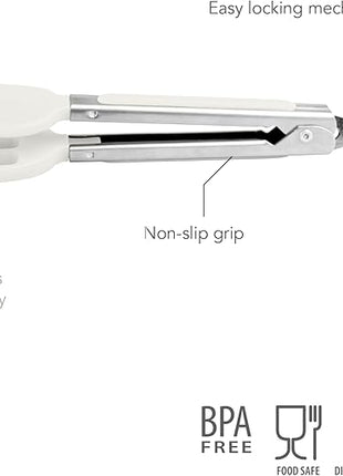 Tovolo Waffle Tongs Mini Silicone Kitchen Tongs for Cooking Serving Flat Stainless Steel Small Tongs with Silicone Tips for Salads Belgian Waffles Air Fryer Appetizers Dishwasher Safe White