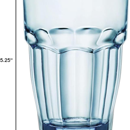 Bormioli Rocco Rock Bar 12.5 oz. Long Drink Stackable Tempered Beverage Glasses for Cold Drinks, Water, and Cocktails, Set of 6, Ice Blue (Pack of 4)