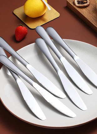 Berglander Dinner Knives Set Of 6, Stainless Steel Shiny Mirror Dinner Knife, Butter Knife Spreader Table Knives Sturdy And Dishwasher Safe