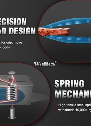 Walfos Silicone Tongs for Cooking - Heat Resistant kitchen tongs for Salad,Cooking, Grilling,Stainless Steel and BPA Free Silicone Tips set of 3 (7" 9" and 12 inch)