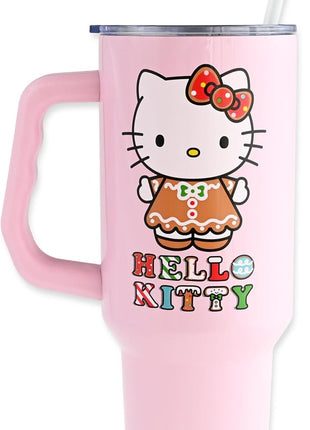 Silver Buffalo Sanrio Hello Kitty Holiday Gingerbread Dress Stainless Steel Tumbler with Handle, Fits in Standard Cup Holder, 40 Ounces