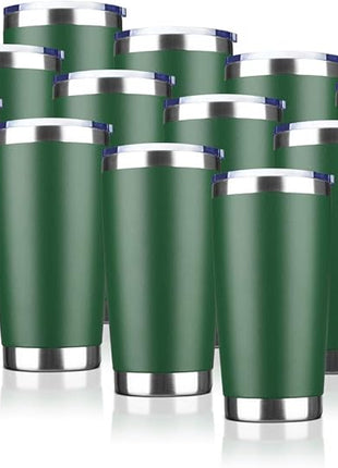 20oz Tumbler Bulk Stainless Steel Vacuum Insulated Tumblers with Lid Double Wall Travel Mug,Powder Coated Coffee Cup, Suitable for Ice Drinks and Hot Beverage (Dark green 12pack)