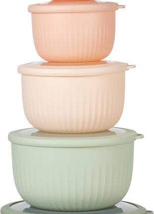 COOK WITH COLOR Prep Bowls with Lids- Wide and Deep Nesting Plastic Small Mixing Bowl Set with Lids, 12 Piece Set - Deep Bowls, Mint/Pink