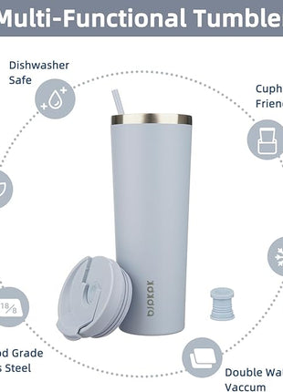 BJPKPK 30oz Stainless Steel Insulated Tumbler With lid And Straw Travel Coffee Thermal Tumblers Cup For Women And Men,Modern Blue