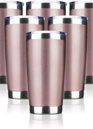 20oz Tumbler Bulk Stainless Steel Vacuum Insulated Tumblers with Lid Double Wall Travel Mug, Powder Coated Coffee Cup, Suitable for Ice Drinks and Hot Beverage (Rose gold 6pack)