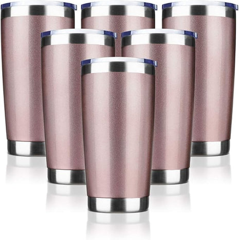 20oz Tumbler Bulk Stainless Steel Vacuum Insulated Tumblers with Lid Double Wall Travel Mug, Powder Coated Coffee Cup, Suitable for Ice Drinks and Hot Beverage (Rose gold 6pack)