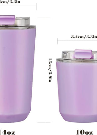Puraville Insulated Tumblers with Lid, 10 oz Travel Coffee Mug Stainless Steel Vacuum Cup, Leak Proof Reusable Double Walled Coffee Tumbler for Iced and Hot Drinks, Lilac