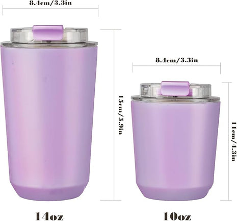 Puraville Insulated Tumblers with Lid, 10 oz Travel Coffee Mug Stainless Steel Vacuum Cup, Leak Proof Reusable Double Walled Coffee Tumbler for Iced and Hot Drinks, Lilac