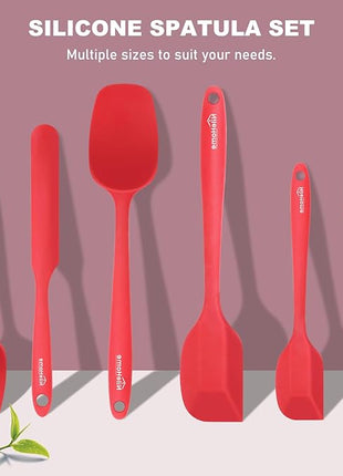 NileHome Silicone Spatula Set 6 Packs Food Grade Kitchen Utensils with Silicone Brush Heat Resistant BPA-free Rubber Spatula for Scraping, Baking, Cooking, Mixing, Red