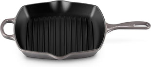 Le Creuset Enameled Cast Iron Signature Square Skillet Grill, 10.25", Oyster