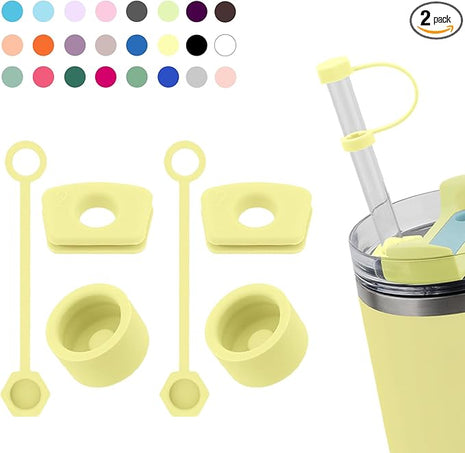 Silicone Spill Stopper Set Compatible with Stanley Cup 2.0 30oz & 40oz with Straw Cover (Set of 2, Pomelo)