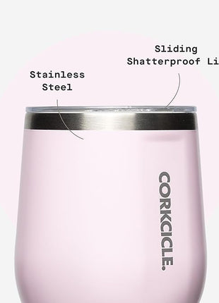 Corkcicle Stemless Wine Tumbler - Keeps Drinks Cold for 6 Hours - Triple-Insulated Stainless Steel - Non-Slip Base - Summer Drinkware Gift - Keeps Drinks Ice Cold - 12 oz - Powder Puff