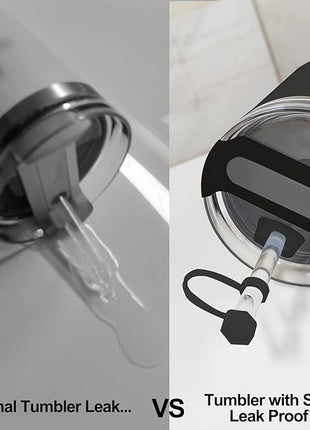 Silicone Spill Stopper Set Compatible with Stanley Cup 2.0 30oz & 40oz with Straw Cover (Set of 2, Black)