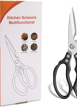 CGBE Kitchen Scissors All Purpose Heavy Duty, Ultra Sharp Stainless Steel Kitchen Shears Dishwasher Safe, Cooking Shears for Chicken, Poultry, Fish, Meat, Herbs & Grapes with Non-Slip Grips - Black