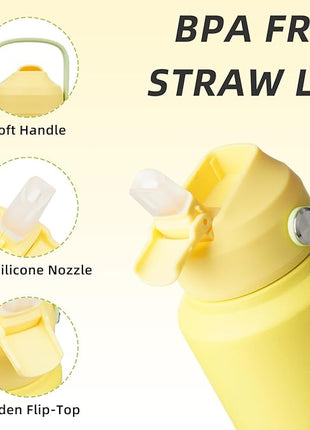 BJPKPK Water Bottle with Straw Lid, 32oz Vacuum Insulated Water Bottles, Metal Stainless Steel Thermo for Sports, Travel, BPA Free Leak Proof Thermo, Cups, Flasks, Tumblers,Fresh Green