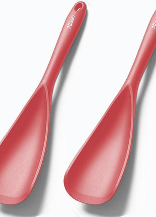 Silicone Spatula Spoon, Great for Both Cooking and Serving Durable BPA-Free Matte Black Silicone, Seamless Design, Safe for Nonstick Cooking Surfaces, 2-Pcs, Red