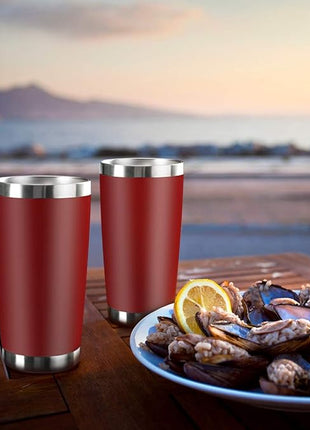 20oz Tumbler Bulk Stainless Steel Vacuum Insulated Tumblers with Lid Double Wall Travel Mug, Durable Powder Coated Coffee Cup, Suitable for Ice Drinks and Hot Beverage (Red 6pack)