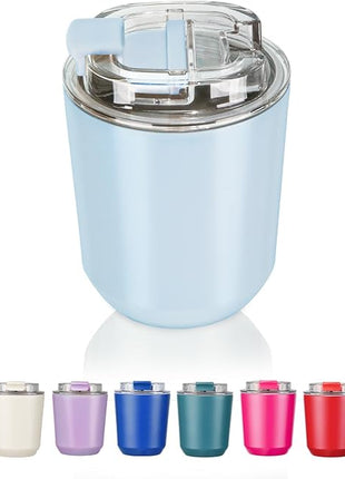Puraville Insulated Tumblers with Lid, 10 oz Travel Coffee Mug Stainless Steel Vacuum Cup, Leak Proof Reusable Double Walled Coffee Tumbler for Iced and Hot Drinks, Light Blue