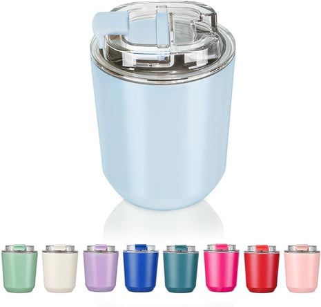 Puraville Insulated Tumblers with Lid, 10 oz Travel Coffee Mug Stainless Steel Vacuum Cup, Leak Proof Reusable Double Walled Coffee Tumbler for Iced and Hot Drinks, Light Blue