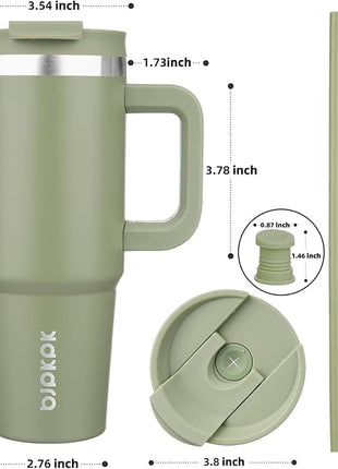 BJPKPK 30 oz Stainless Steel Tumbler With Handle Insulated Tumblers With 2 Straw Travel Coffee Mug With Lid,Sage
