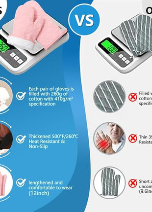 Oven Mitts and Pot Holders 4 pcs Set,High Heat Resistant 500 Degree Extra Thicken Long Kitchen Cotton Oven Glove for Cooking (12 Inch,Pink)…