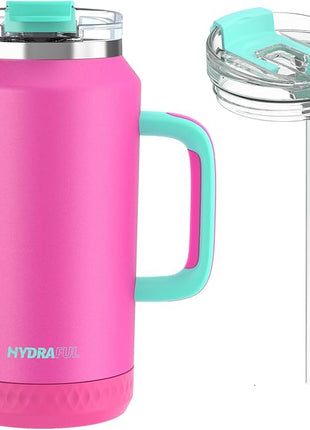 Hydraful 64 oz Tumbler with Handle and Straw - 100% Leak-Proof - Insulated Cup Reusable Stainless Steel Large Water Bottle Travel Mug for Gym, Hiking, and Camping - Gifts for Women Men Him Her