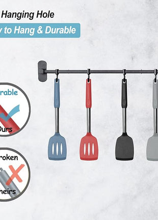 2 Pack Spatulas, Solid & Slotted Silicone Spatula Set, Stainless Steel Handle Coated with Silicone, Non Stick, Heat Resistant Rubber Flipper for Fish, Eggs, Pancakes, WOK, Starry Blue