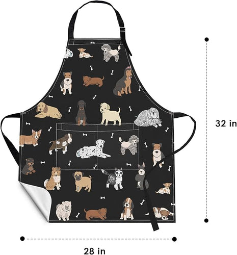 Britimes Doodle Puppy Dog Labrador Apron Home Kitchen Cooking Baking Gardening for Women Men with Pockets 32x28 inch