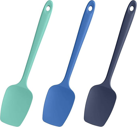 Heat Resistant Silicone Spoon Spatulas, Doosu 600°F High Temp Flexible Cooking Spoons Kitchen Spoonula Scratch-Proof for Mixing Stirring Scraping Serving Non-Stick Cookware (Set of 3, Multi-4)