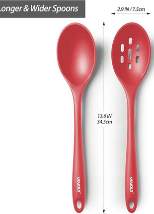 Silicone Spoons for Cooking - Extra Large Kitchen Spoons for Mixing, Serving, & Stirring - 600°F Heat-Resistant Non Stick Utensils Ladle & Skimmer- Dishwasher Safe, Red