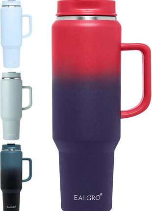 50 oz Tumbler with Handle, Insulated Tumblers with Lid and Straw, Large Metal Sports Water Bottle Jug, Thermal Stainless Steel Travel Coffee Mug Cup, Dark Rainbow