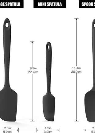 3-Piece Silicone Spatula Scrapers: Doosu 600°F Heat Resistant Food Grade Kitchen BPA Free Rubber Baking Cooking Tool Nonstick Utensil Set for Mixing, Scraping, Folding, Stirring, Serving (Black)