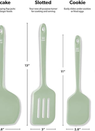 New DI ORO Silicone Turner Spatula Set - Kitchen Spatulas for Nonstick Cookware - Cooking Utensils for Flipping Eggs & Pancakes - 600°F Heat-Resistant BPA Free Turners - Dishwasher Safe (4pc, Sage)