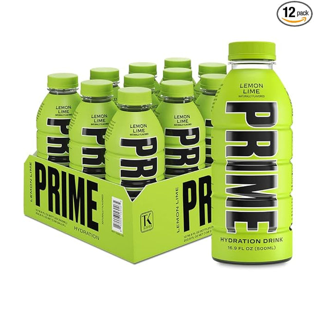PRIME Hydration LEMON LIME, Sports Drinks, Electrolyte Enhanced for Replenishing Fluids, 250mg BCAAs, B Vitamins, Antioxidants, Low Sugar, 16.9 Fl Oz, 12 Pack