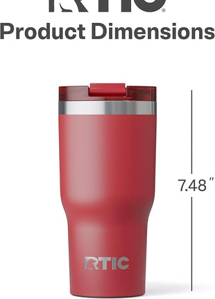 RTIC 20oz Essential Tumbler with Lid, Ceramic Lined, Insulated, Stainless Steel, Metal, Double Wall Vacuum-Insulation, Travel Cup for Iced Coffee, Tea, Hot and Cold Drink, Flag Red