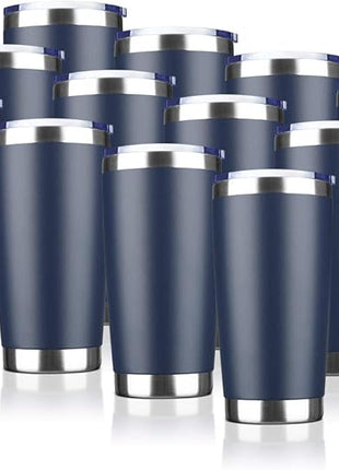 20oz Tumbler Bulk Stainless Steel Vacuum Insulated Tumblers with Lid Double Wall Travel Mug Durable Powder Coated Coffee Cup, Suitable for Ice Drinks and Hot Beverage (Navy 12pack)