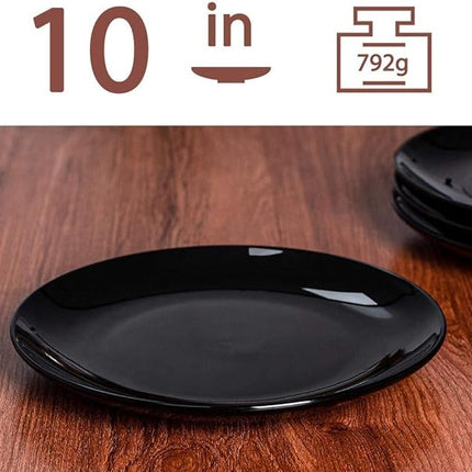 DELLING 10 inch Black Dinner Plates Set, Porcelain Dessert/Salad Plate, Serving Dishes, Dinnerware Sets, Scratch Resistant, Lead-Free, Microwave, Oven, and Dishwasher Safe - Set of 4