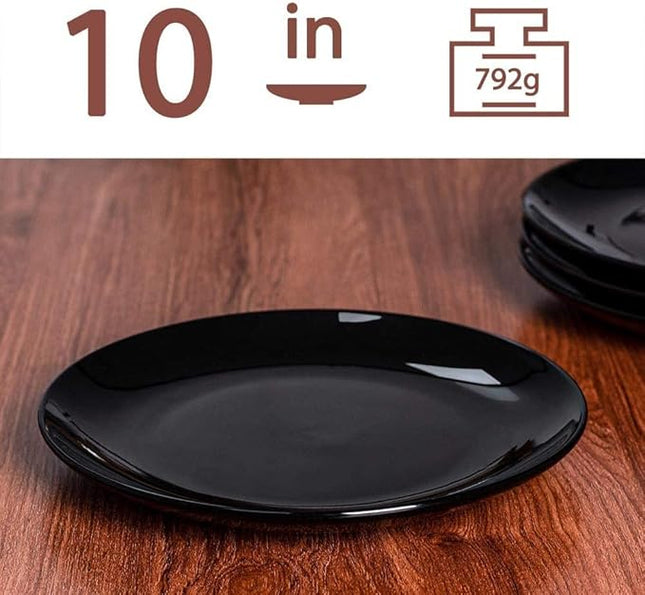 DELLING 10 inch Black Dinner Plates Set, Porcelain Dessert/Salad Plate, Serving Dishes, Dinnerware Sets, Scratch Resistant, Lead-Free, Microwave, Oven, and Dishwasher Safe - Set of 4